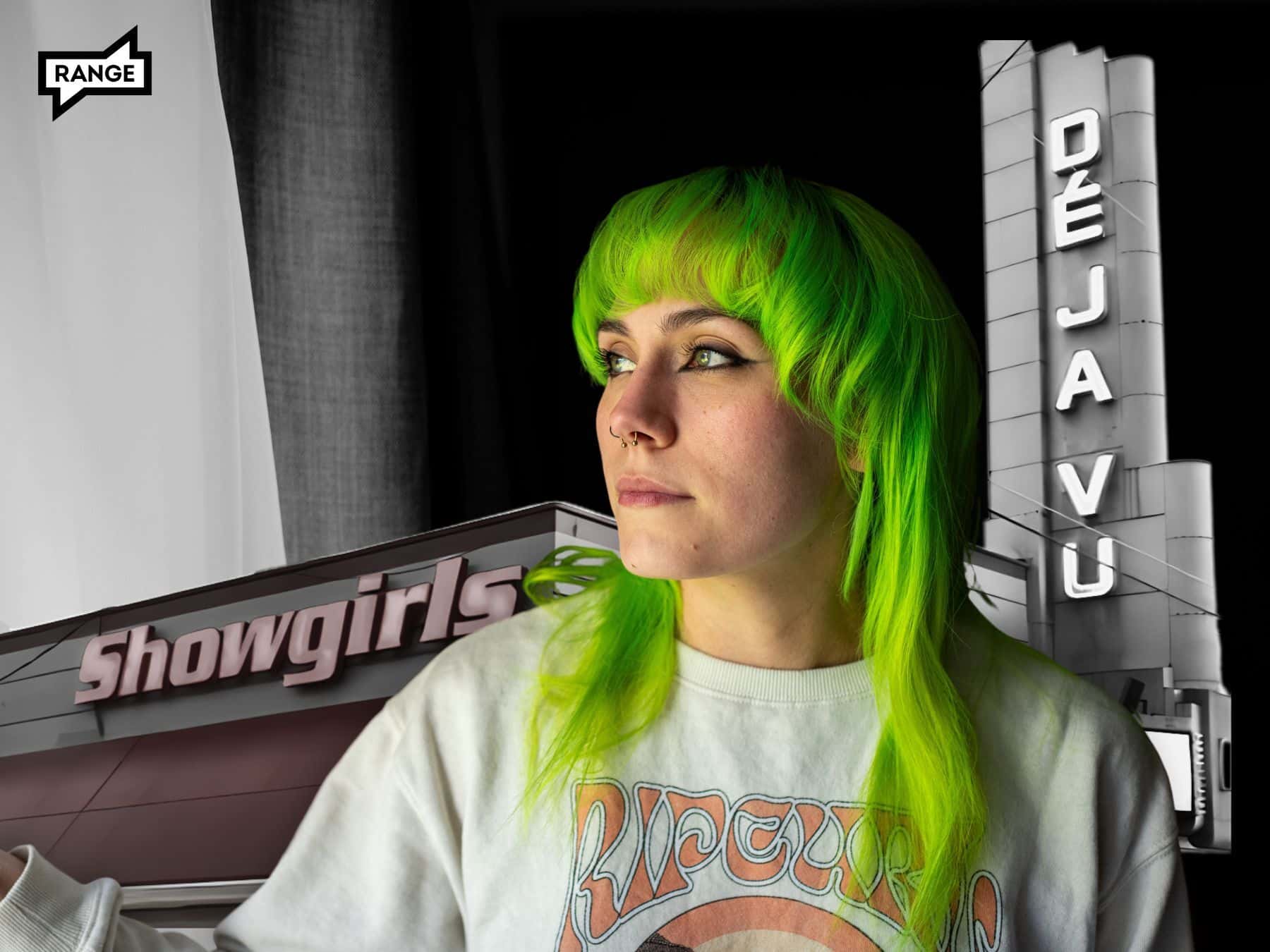 dancer in front of strip club