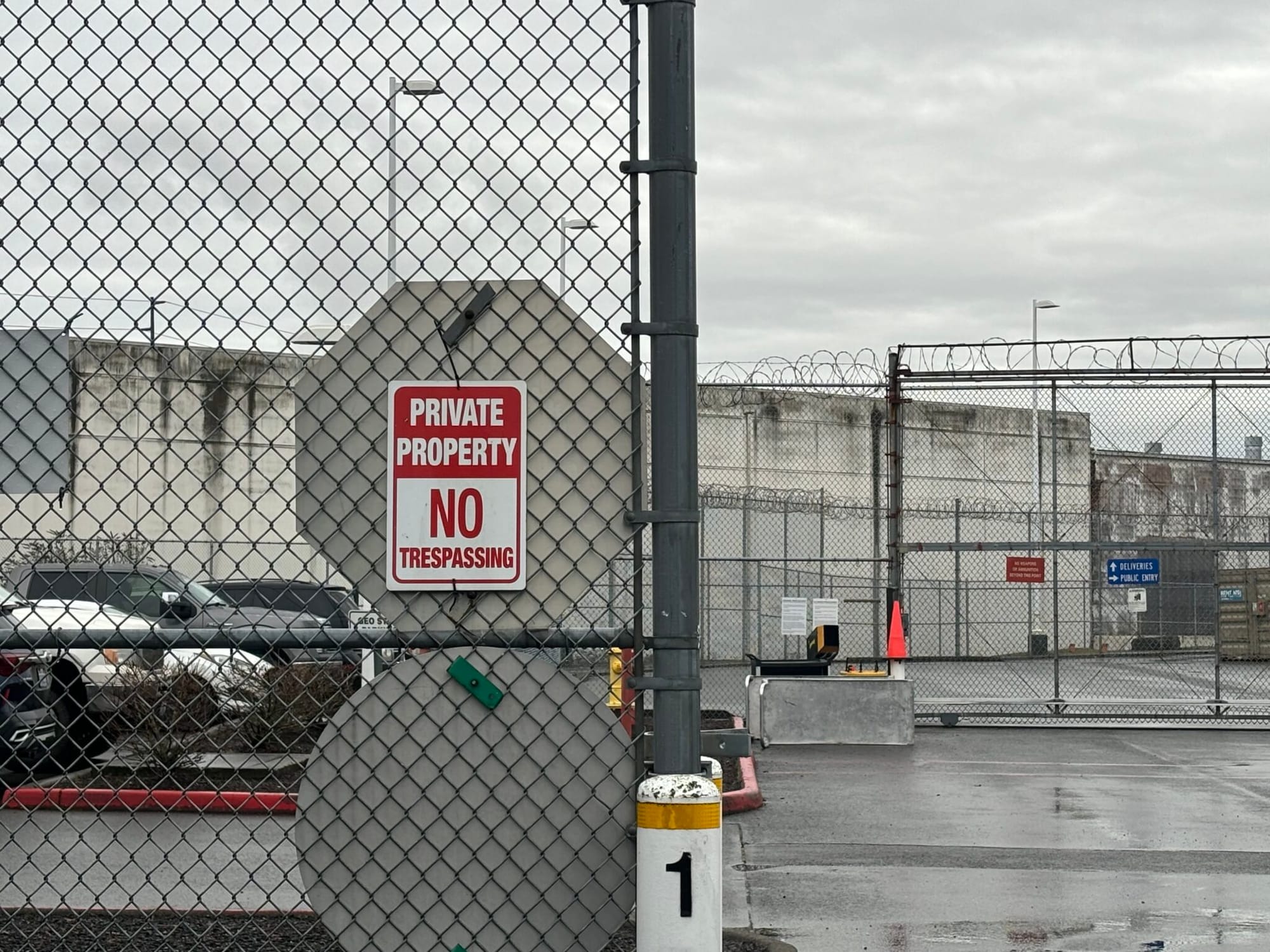  A “no trespassing” sign outside of Northwest ICE Processing Center. 